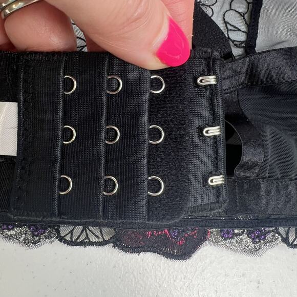 Adore Me 2XL Emilie Bralette Black Sheer Embroidered Floral Lace Mesh Bra Top - Picture 9 of 16